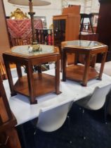 PAIR OF HEXAGANOL SIDE TABLES & LAMP