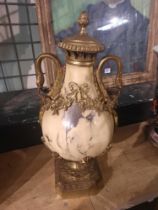 LARGE BRONZE & MARBLE SWAN HANDLED URN 45CMS (H)