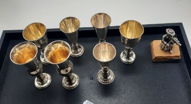 COLLECTION OF SILVER KIDDISH CUPS & JUDAIC FIGURE