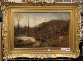 PARTICULARLY FINE PASTICHE / COPY OF J.W NORTH FRAMED OIL ON CANVAS OF LAKE SCENE - 32 X 39.5