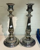 PAIR OF EARLY SILVER PLATE CANDLESTICKS