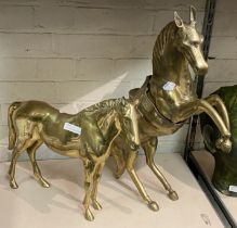 LARGE BRASS HORSE & ANOTHER - 56 CMS (H) & 37 CMS (H) APPROX