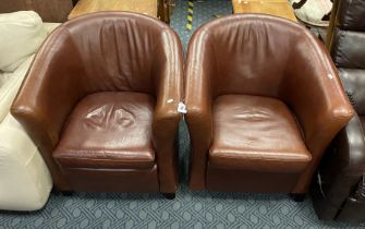 2 BROWN LEATHER TUB CHAIRS