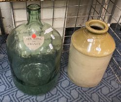 LARGE VIN ROSE BOTTLE & STONEWARE FLAGON