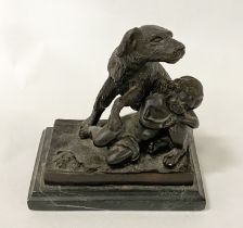 BRONZE BOY & DOG FIGURE