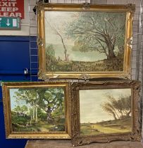THREE GILT FRAMED OIL ON CANVASES SIGNED ''MER'' TREES IN WIND