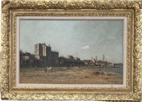 CAMILLE EMILE DUFOUR (1841-1933) OIL ON CANVAS ''LE QUAI D'AUTEUIL'' SIGNED 40CM X 60CM - HAS BEEN