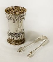 HM SILVER ART NOUVEAU WINE GOBLET & STERLING SILVER TONGS - 8 OZS APPROX