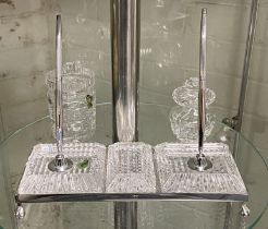 WATERFORD CRYSTAL INKWELL SIGNED WITH TWO WATERFORD CRYSTAL PRESERVE JARS