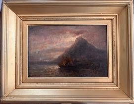 SAMUEL LAWSON BOOTH (1836-1928) ''BOATS OFF THE CORNISH COAST ST MICHAELS MOUNT'' SIGNED 37CM X 47CM