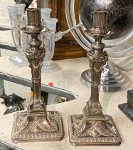 PAIR OF EARLY SILVER PLATE CANDLESTICKS