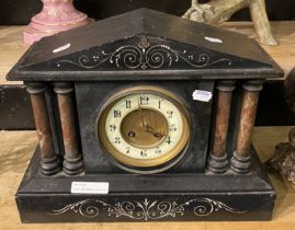 SLATE WITH MARBLE CORINTHIAN STYLE MANTLE CLOCK A/F