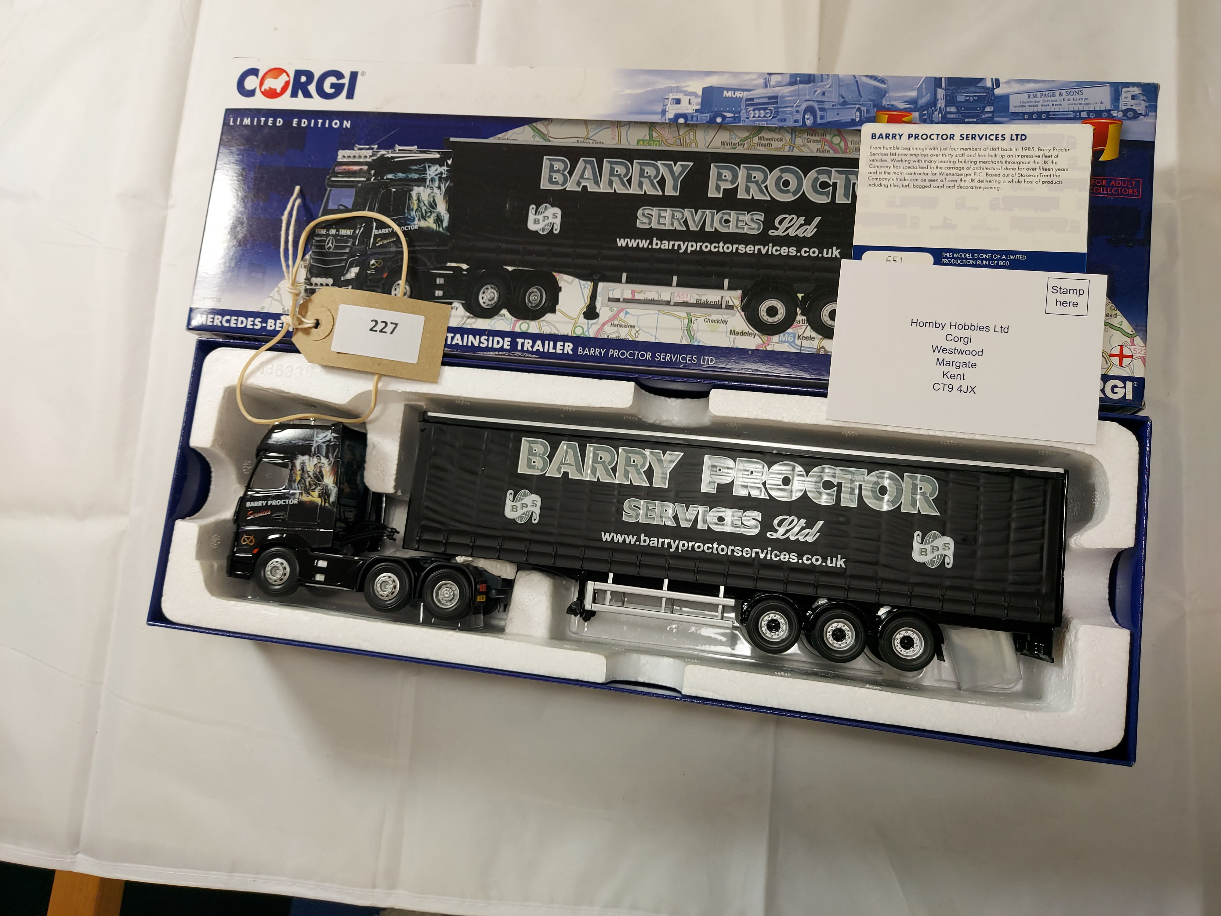 Corgi Mercedes Benz Actros (MP4) & Curtainside Trailer - Barry Proctor Services - VGC - Box ok