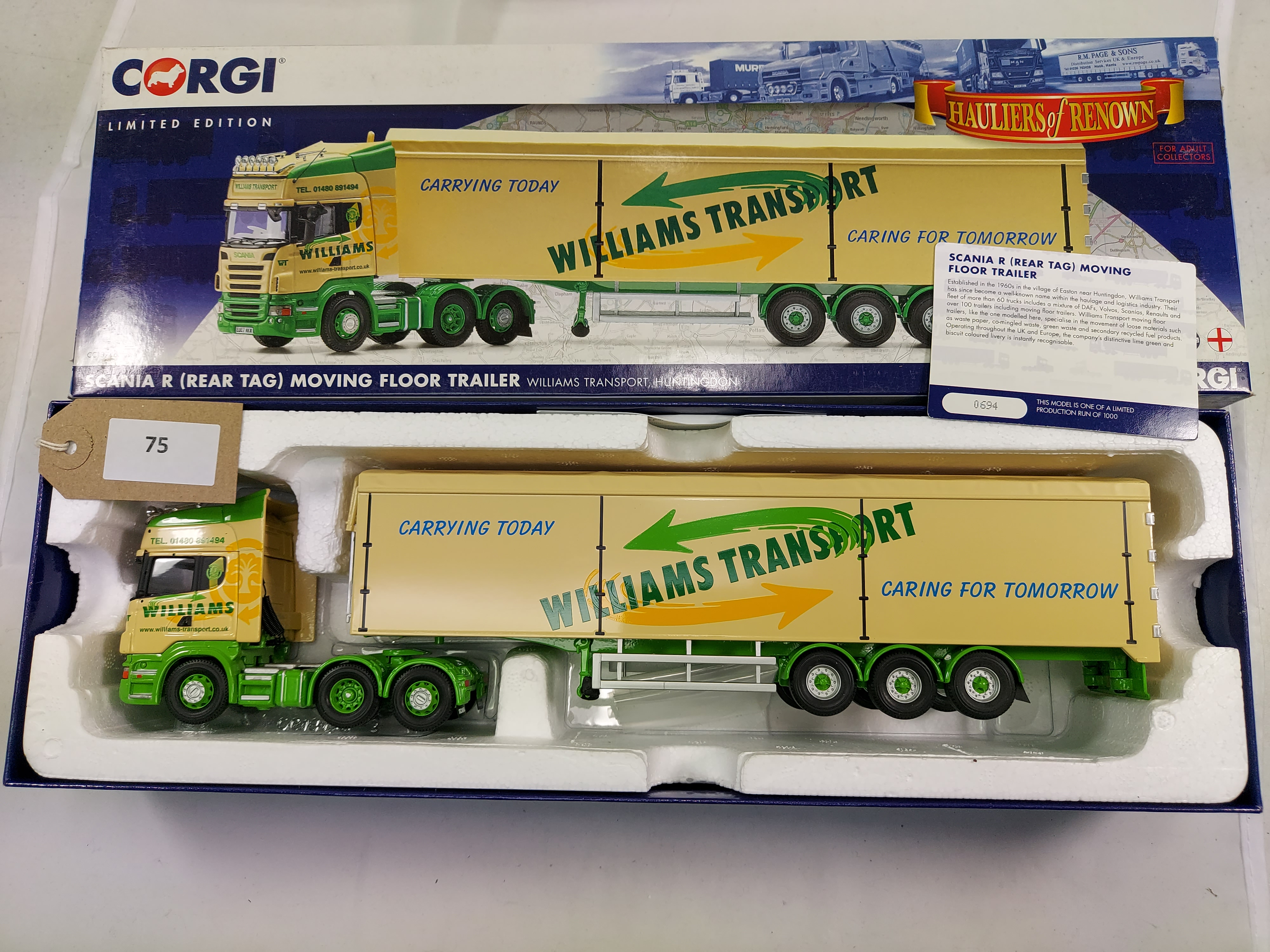 Corgi Scania R (Rear Tag) Moving Floor Trailer - Williams Haulage - VGC-Box good