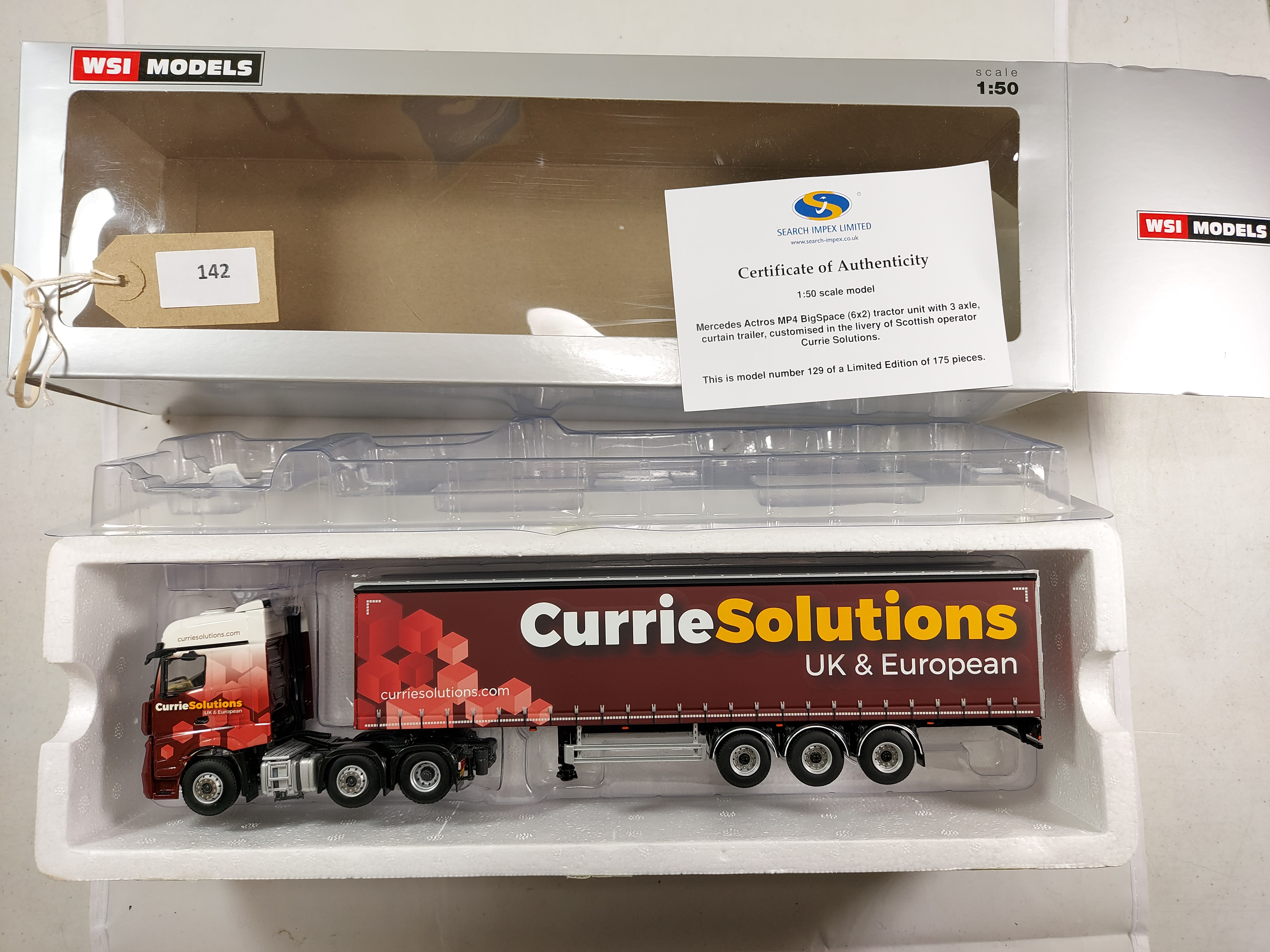 WSI Mercedes Benz Actros MP4 Bigspace Twin Steer & Curtainside - Currie Solutions - VGC-Box slight w
