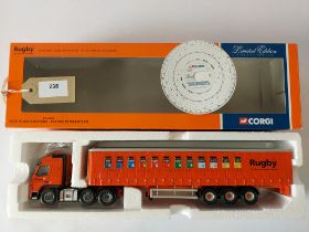 Corgi Volvo FM Low Curtainside - Rugby/RMC Packed Products - GC - Box slight wear