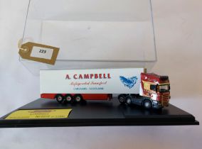 Oxford Scania R Topline & Fridge Trailer - A Campbell - VGC - Case slight wear