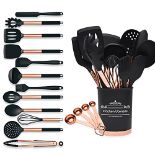 Silicone Cooking Utensils Set, BBN Kitchen Utensils Set, 17 Pcs Rose Gold Kitchen Accessories, Sili