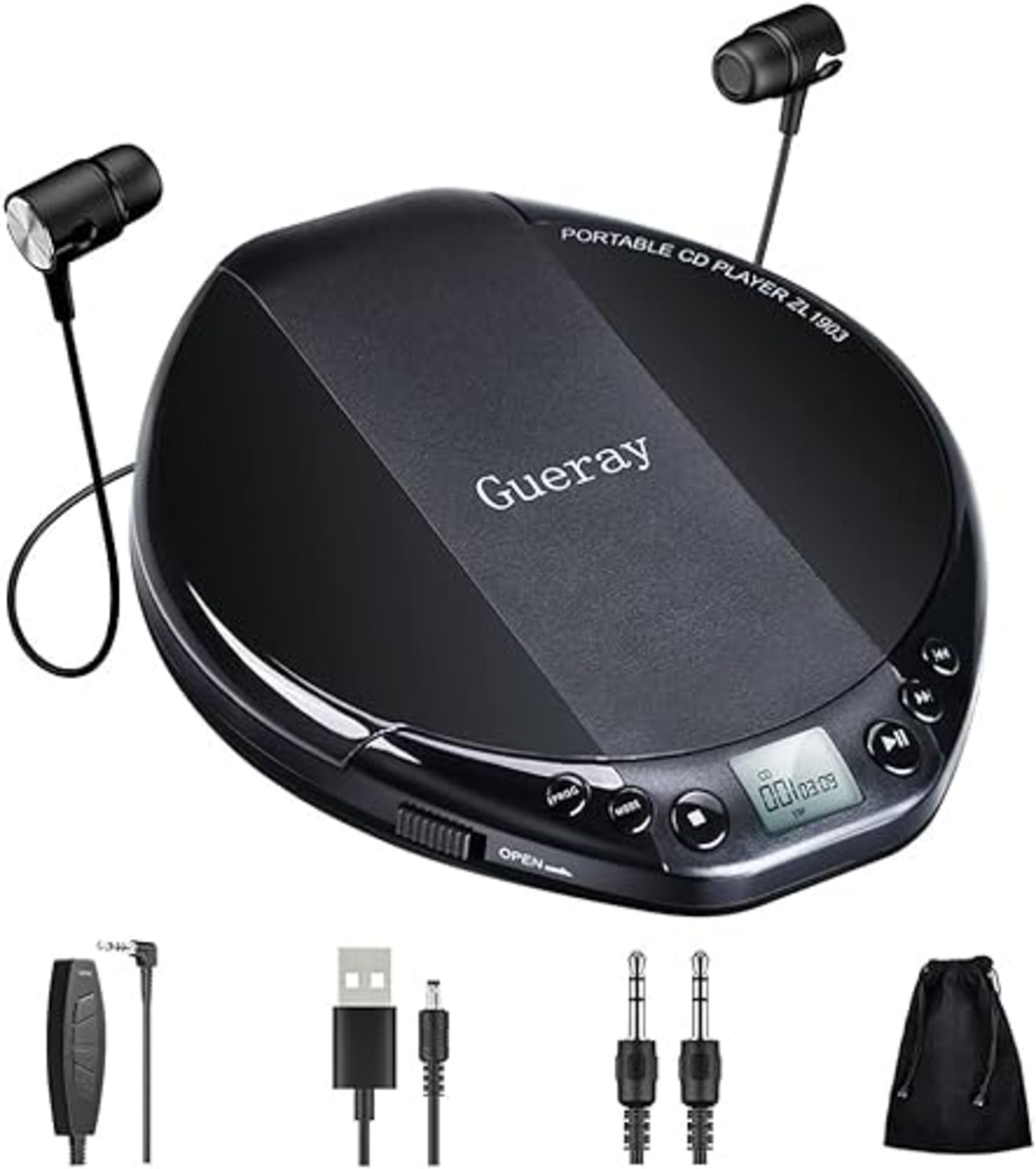 Gueray Portable CD Player HiFi Classic Personal CD Discman with Headphone Anti-Skip Protection LCD 