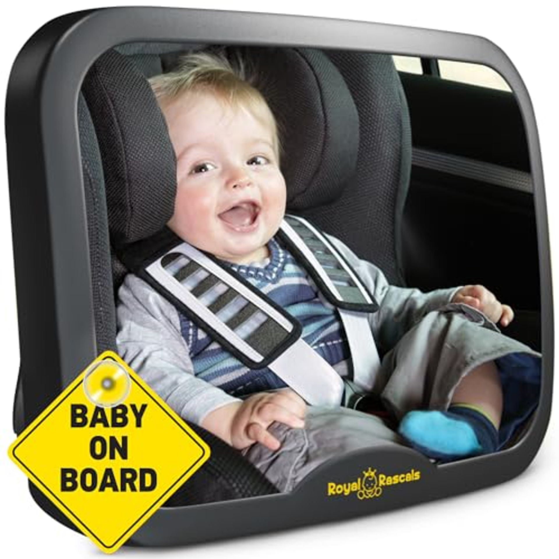 Royal Rascals Baby Car Mirror, Safest Shatterproof Back Seat Mirror For Car, Crystal Clear Rear Vie