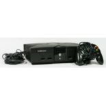 Two games consoles, to include Microsoft Xbox (serial No 3158477 33905), with controller, Av and