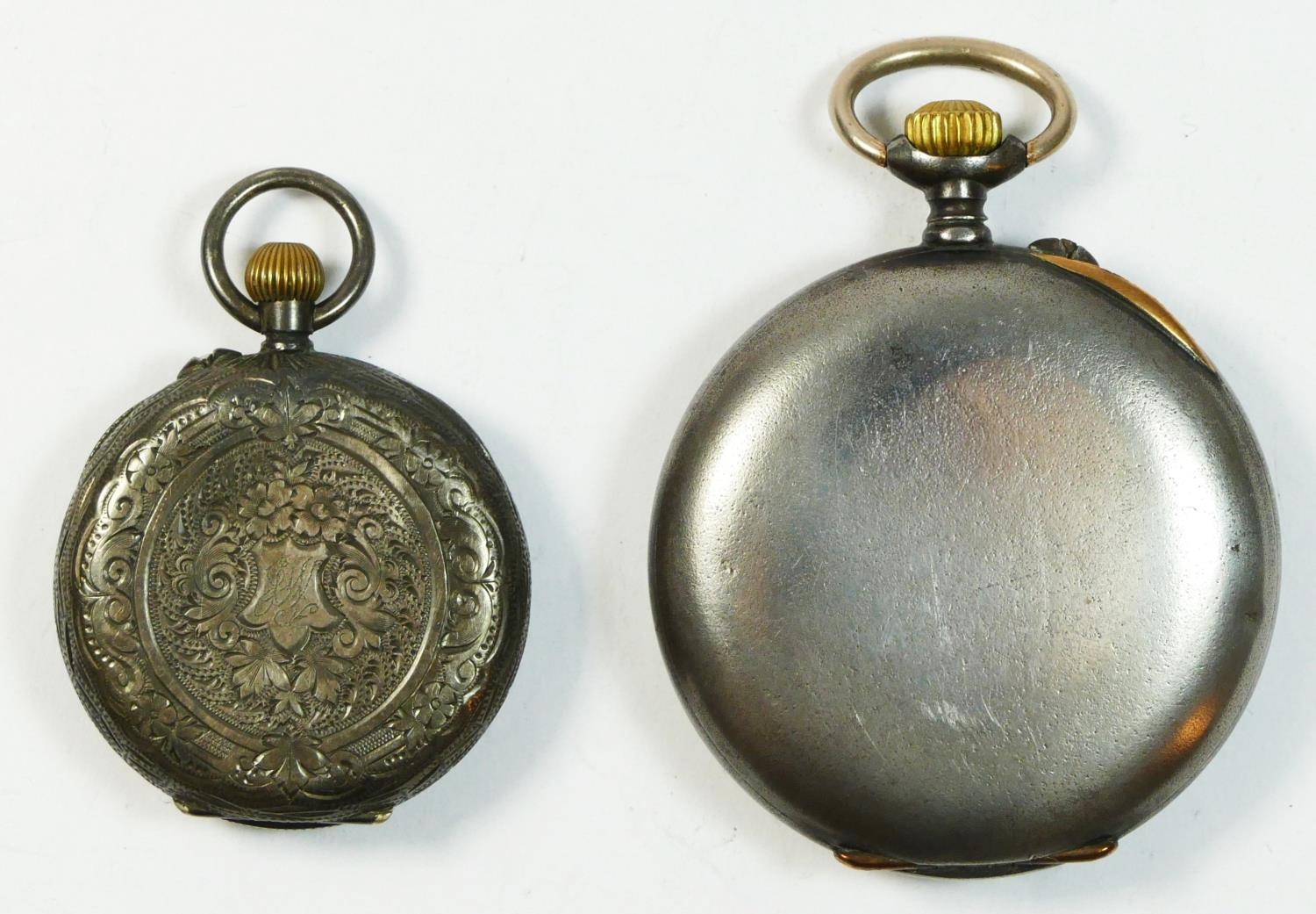 Longines, a gun metal key less wind open face pocket watch, signed movement numbered 2784617 and a - Image 3 of 3