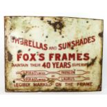 A single sided enamel sign, Fox's Frames, advertising Umbrellas and Sunshades, 55cm x 44cm