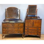 A walnut vaneered bow fronted chest of drawers, with two small drawers over two long, glass top,