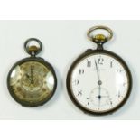 Longines, a gun metal key less wind open face pocket watch, signed movement numbered 2784617 and a