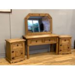 A pair of pine bedside cabinets, with a single drawer over a hinged door, 53cm x 67cm x 39cm,