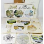 A portfolio containing works of art, comprising of, drawings, watercolours, sketches and prints on