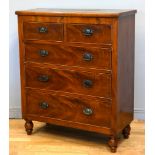 A walnut veneered mahogany chest of drawers, two small drawers over three graduated drawers,