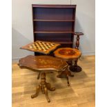 WITHDRAWN An Italian Sorrento games table, scalloped edge top with inlaid floral decoration, raised