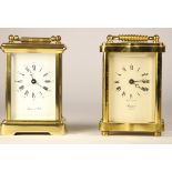 A Mappin & Webb 8 day carriage clock, brass case with bevel edge glass panels, enamel dial with