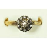 An 18ct gold and diamond cluster ring, R, 3.9gm