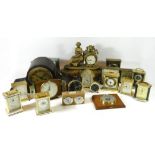 Three boxes of mid 20th century and later carriage clocks, traveling alarm clocks, and mantel