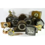 A collection of mantel clocks, to include Smiths bakelite and Westminster chime examples, having