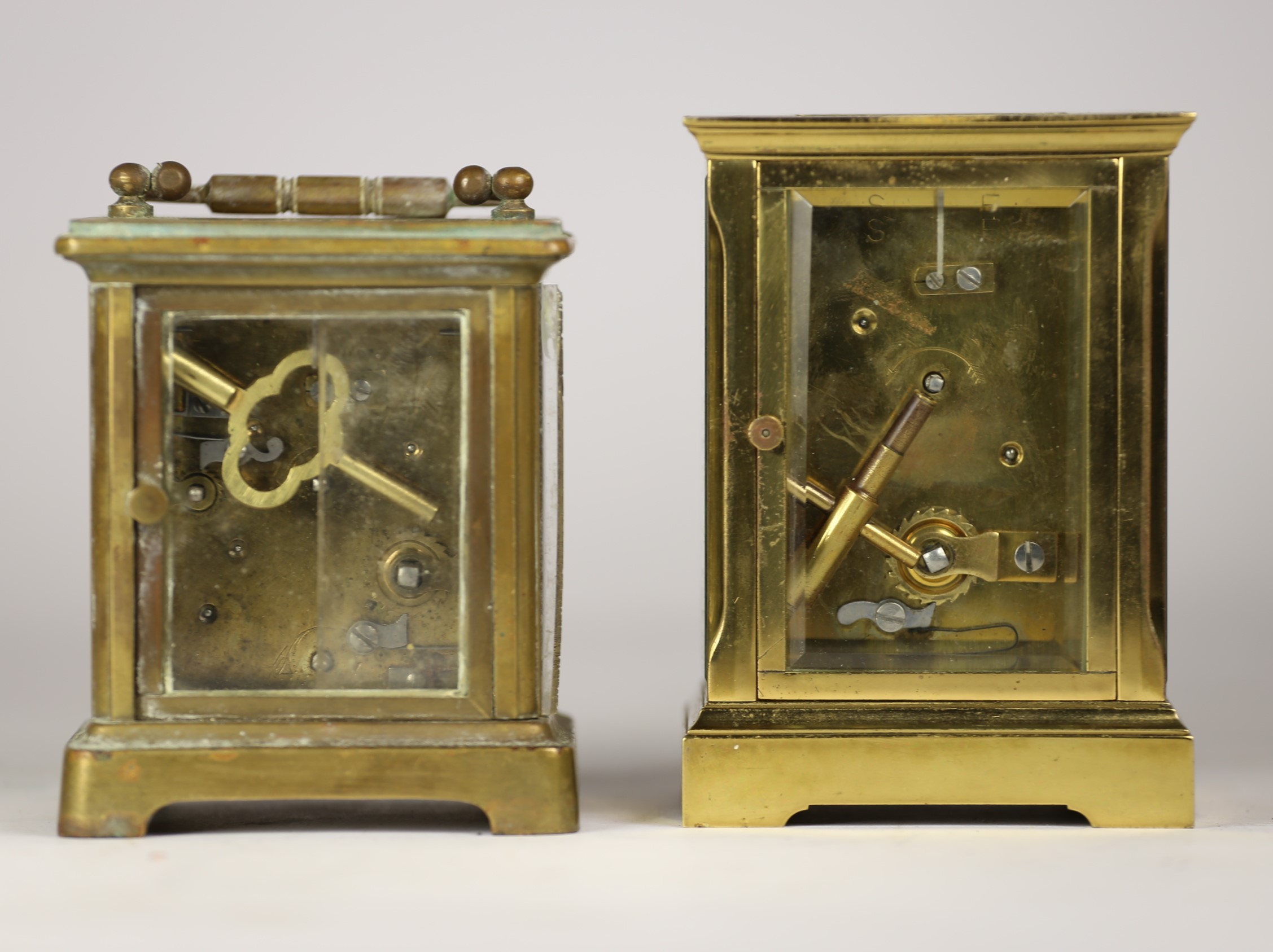 Two mid 20th century brass carriage clocks, with 8 day movements. (at fault) - Image 3 of 3