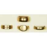Three 9ct gold wedding bands and a 9ct gold signet ring, 18.6gm