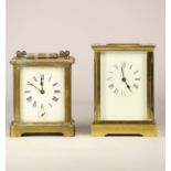 Two mid 20th century brass carriage clocks, with 8 day movements. (at fault)