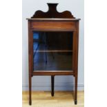 A Edwardian mahogany with box wood inlay corner unit, raised on tapering legs, 75 x 47 x 146cm.