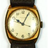 Waltham, a WWII 9ct gold manual wind gentleman's wristwatch, Birmingham 1944, 18 jewel Premier