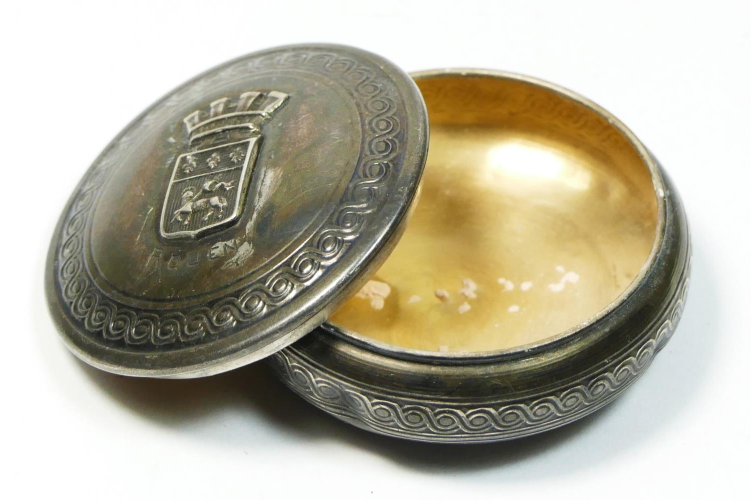 A French silver pill box, Minerva 950 standard, the pull off cover with ROUEN and applied coat of - Image 4 of 5