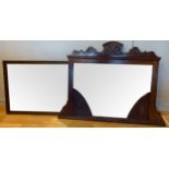 An Edwardian mahogany over mantle mirror, with carved scroll pediment. 146x108CM, together with an