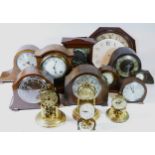 A collection of early 20th century & later mantel clocks, to include oak cased Westm,inater chime
