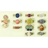 Twelve silver and gemset rings, including ruby, 55gm.