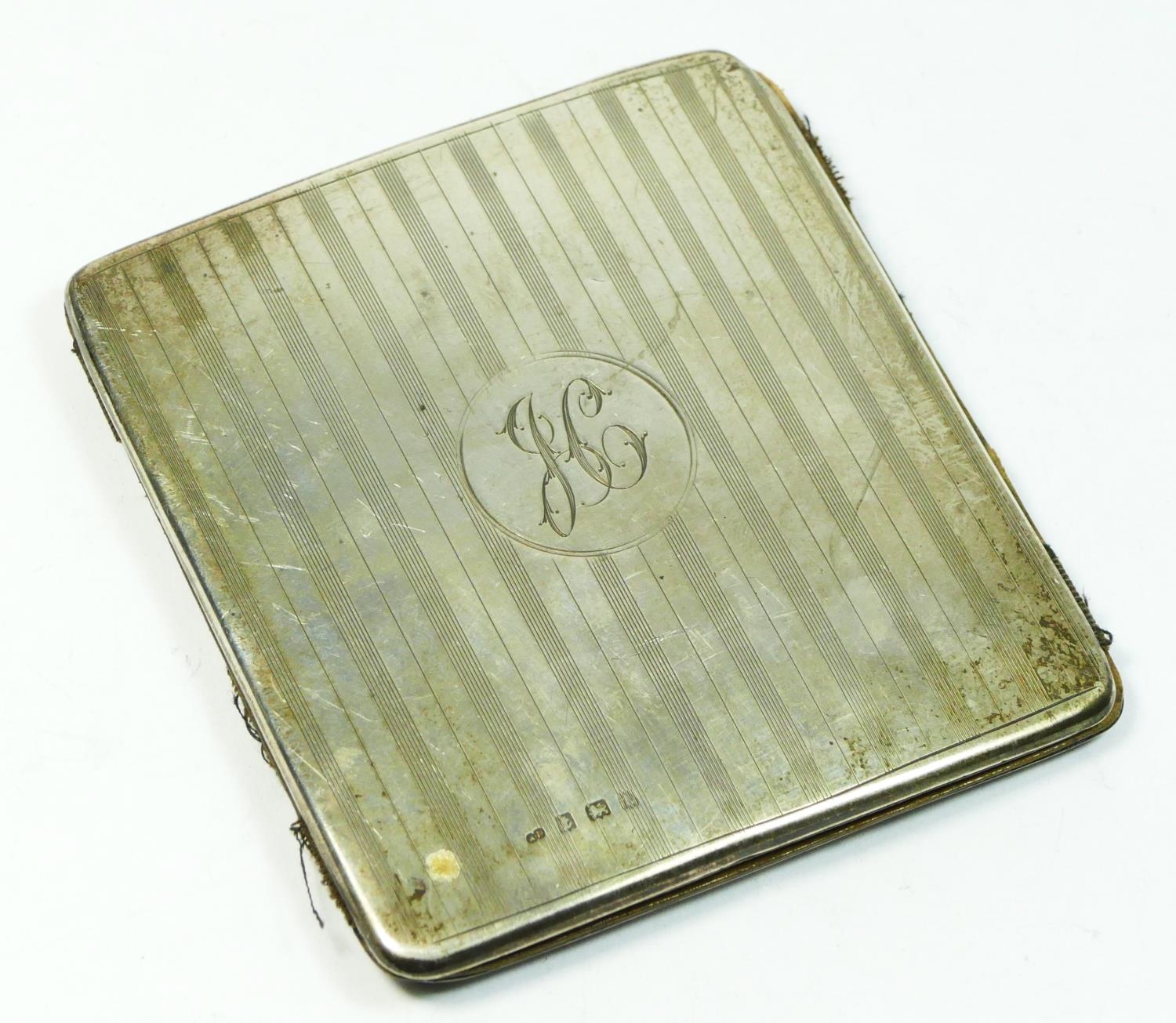 An unusual silver cigarette case, Birmingham 1918, with leather interior, 9 x 8.5cm, 85gm - Image 2 of 3