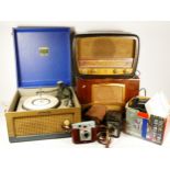 A 1950's DANSETTE 'major' portable record player, together with two valve radio's, a Conway box
