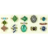 Twelve silver and gemset rings, including emerald, turquoise matrix and tanzanite, 60gm