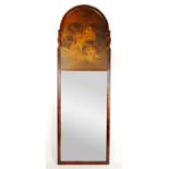 An Edwardian mahogany and walnut veneer wall mirror, incorporating a printed panel of children's